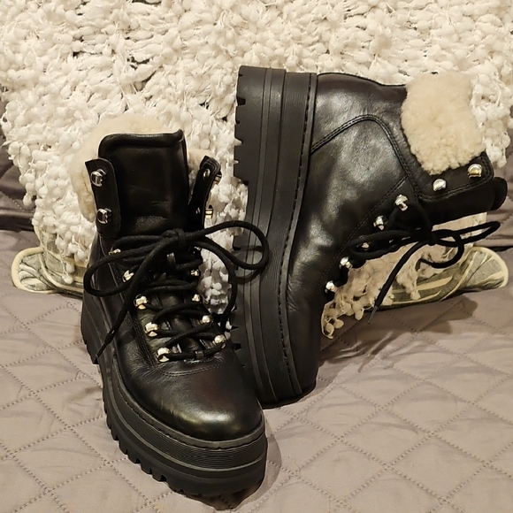 Marc Fisher Shoes - Marc Fisher Black Lace Up Boots with Chunky Sole